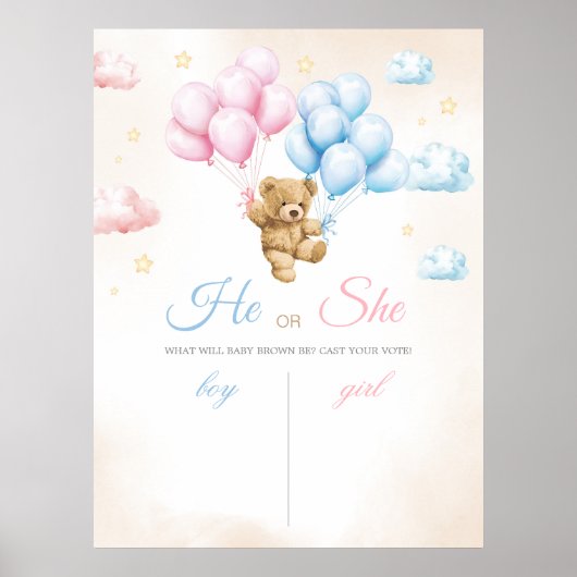 We Can Bearly Wait Bear Gender Reveal Sign ポスター (正面)
