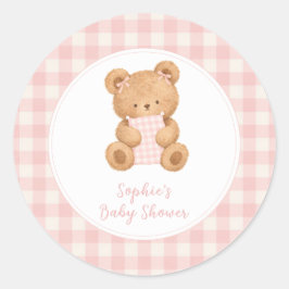 We Can Bearly Wait Bear Girl Baby Shower ラウンドシール