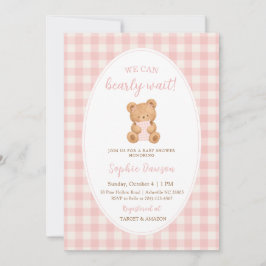We Can Bearly Wait Bear Girl Baby Shower 招待状