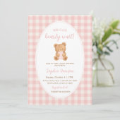 We Can Bearly Wait Bear Girl Baby Shower  招待状 (スタンド正面)