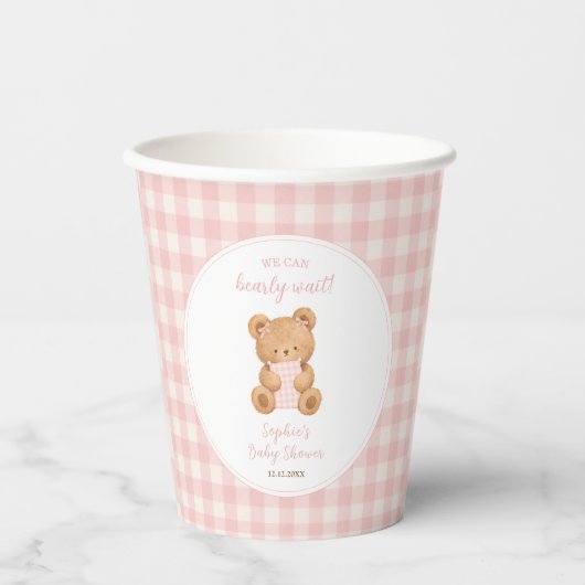We Can Bearly Wait Bear Girl Baby Shower 紙コップ (正面)