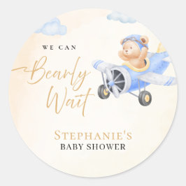 We Can Bearly Wait, Bear in Plane Baby Shower  ラウンドシール