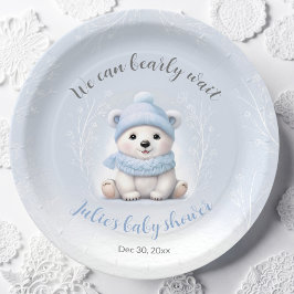 We Can Bearly Wait Blue Baby Shower Paper Plates ペーパープレート