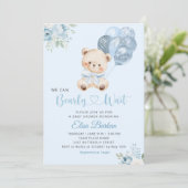 We Can Bearly Wait Blue Balloon Boy Baby Shower  招待状 (スタンド正面)