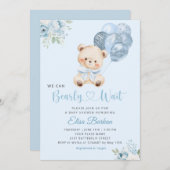 We Can Bearly Wait Blue Balloon Boy Baby Shower  招待状 (正面/裏面)