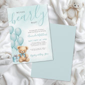 We Can Bearly Wait Blue Bear Baby Shower 招待状