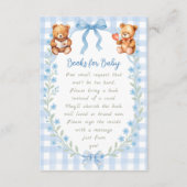 We Can Bearly Wait Blue Floral Gingham Baby Shower エンクロージャーカード (正面)