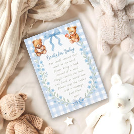 We Can Bearly Wait Blue Floral Gingham Baby Shower エンクロージャーカード