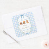 We Can Bearly Wait Blue Gingham Baby Shower  スクエアシール (封筒)