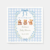 We Can Bearly Wait Blue Gingham Baby Shower  スタンダードカクテルナプキン (正面)