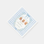 We Can Bearly Wait Blue Gingham Baby Shower  スタンダードカクテルナプキン (角)