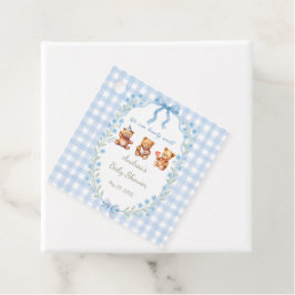 We Can Bearly Wait Blue Gingham Baby Shower  フェイバータグ