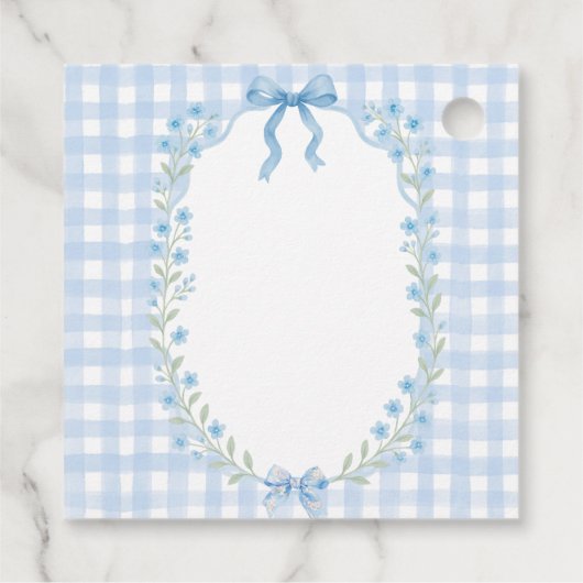 We Can Bearly Wait Blue Gingham Baby Shower  フェイバータグ (裏面)