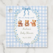 We Can Bearly Wait Blue Gingham Baby Shower フェイバータグ (正面)