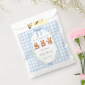 We Can Bearly Wait Blue Gingham Baby Shower フェイバーバッグ (封をした状態)