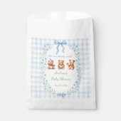 We Can Bearly Wait Blue Gingham Baby Shower フェイバーバッグ (正面)