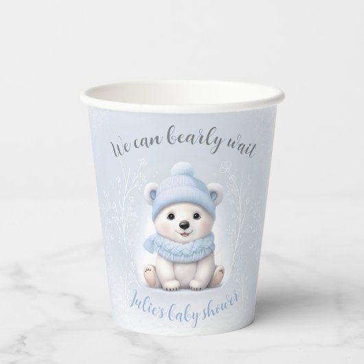 We Can Bearly Wait Blue Polar Bear Baby Shower 紙コップ (裏面)