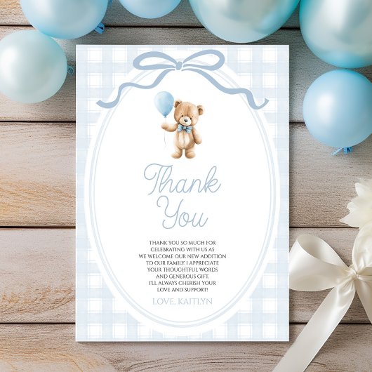 We Can Bearly Wait Blue Teddy Bear Baby Shower サンキューカード