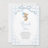 We Can Bearly Wait Blue Teddy Bear Baby Shower サンキューカード (正面)