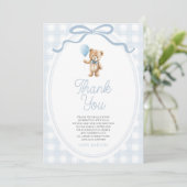 We Can Bearly Wait Blue Teddy Bear Baby Shower サンキューカード (スタンド正面)