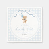 We Can Bearly Wait Blue Teddy Bear Baby Shower スタンダードカクテルナプキン (正面)