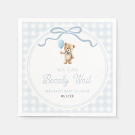 We Can Bearly Wait Blue Teddy Bear Baby Shower スタンダードカクテルナプキン