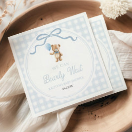 We Can Bearly Wait Blue Teddy Bear Baby Shower スタンダードカクテルナプキン