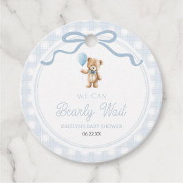 We Can Bearly Wait Blue Teddy Bear Baby Shower フェイバータグ