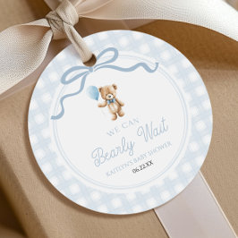 We Can Bearly Wait Blue Teddy Bear Baby Shower フェイバータグ