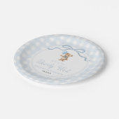 We Can Bearly Wait Blue Teddy Bear Baby Shower ペーパープレート (アングル)