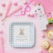 We Can Bearly Wait Blue Teddy Bear Baby Shower ペーパープレート (パーティー)