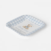 We Can Bearly Wait Blue Teddy Bear Baby Shower ペーパープレート (傾斜あり)