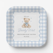 We Can Bearly Wait Blue Teddy Bear Baby Shower ペーパープレート (正面)