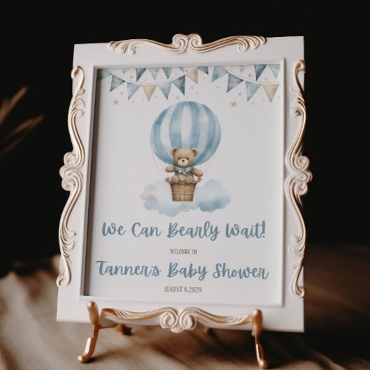 We Can Bearly Wait! Blue Teddy Bear Baby Shower ポスター