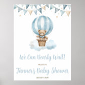 We Can Bearly Wait! Blue Teddy Bear Baby Shower ポスター (正面)
