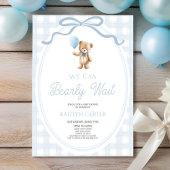 We Can Bearly Wait Blue Teddy Bear Baby Shower 招待状