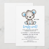 We Can Bearly Wait Blue Teddy Bear Baby Shower 招待状 (正面/裏面)