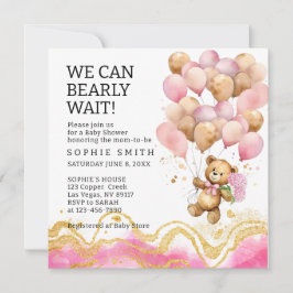 We Can Bearly Wait Blush Pink And Gold Abstract 招待状