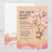 We Can Bearly Wait Blush Pink And Gold Abstract 招待状 (正面/裏面)