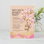 We Can Bearly Wait Blush Pink And Gold Abstract 招待状 (スタンド正面)
