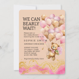 We Can Bearly Wait Blush Pink And Gold Abstract 招待状