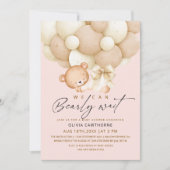 We can Bearly Wait Blush Pink Baby Shower 招待状 (正面)