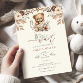 We Can Bearly Wait Boho Floral Baby Shower 招待状
