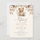 We Can Bearly Wait Boho Floral Baby Shower 招待状 (正面)