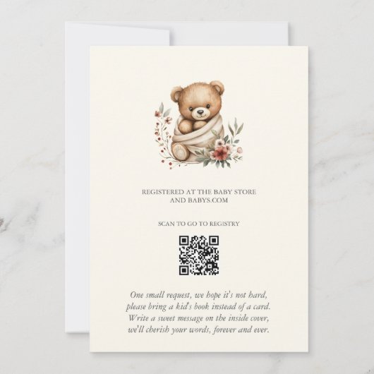We Can Bearly Wait Boho Floral Baby Shower 招待状 (裏面)