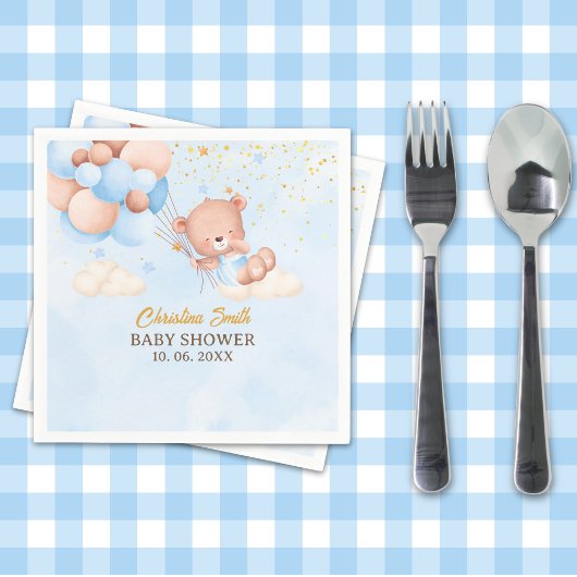 We Can Bearly Wait , Boy Baby Shower スタンダードカクテルナプキン
