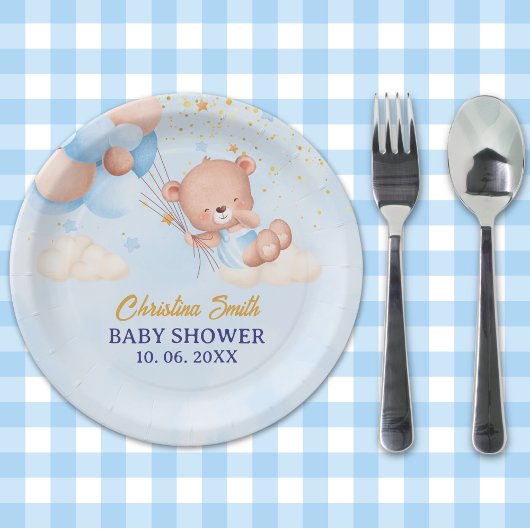 We Can Bearly Wait , Boy Baby Shower ペーパープレート