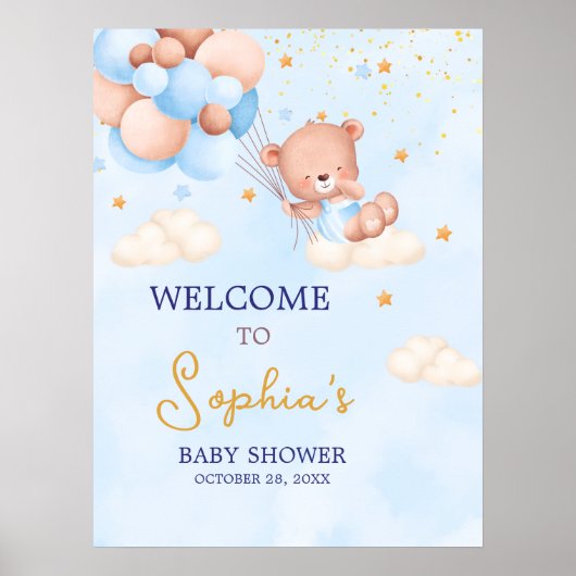 We Can Bearly Wait, Boy Baby Shower ポスター (正面)