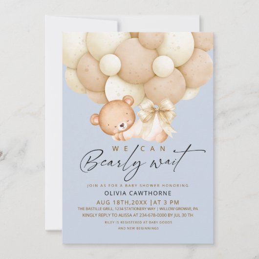 We can Bearly Wait Boy Baby Shower 招待状 (正面)