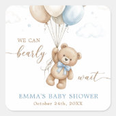 We Can Bearly Wait Boy Baby Shower Custom スクエアシール (正面)